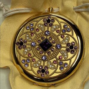 JINVUN Compact Mirror Gold Jeweled 2 Sided Magnifying New